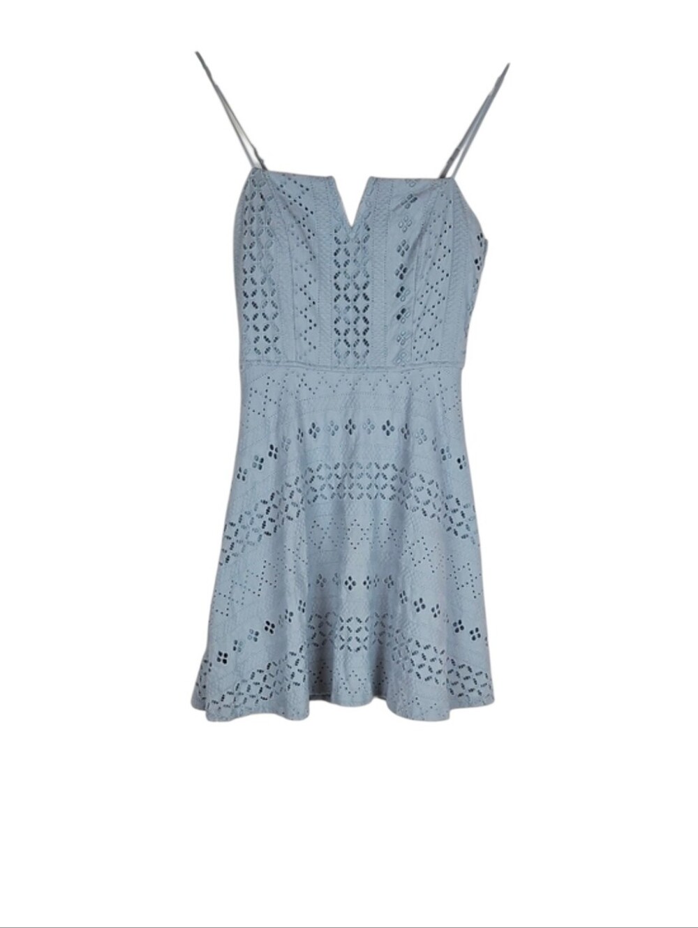 Pastel Blue Eyelet Lace Cami Mini Dress Bow A-line Babydoll Coquette Fairy, 1